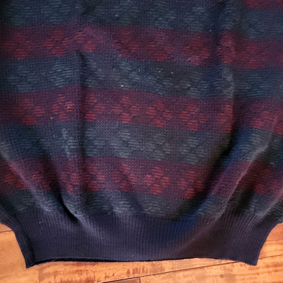 100% Italian Merino Wool Navy, Green, & Burgundy Sweater - Picture 3 of 7